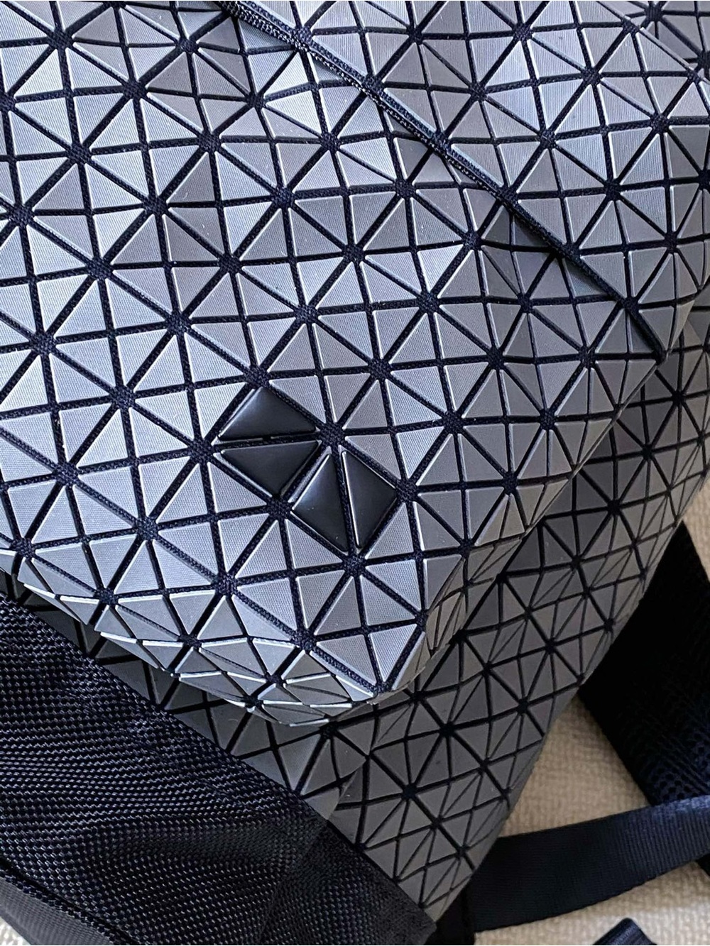 Issey Miyake Reflective Triangular-Panel Gray Backpack - Picture 8 of 9